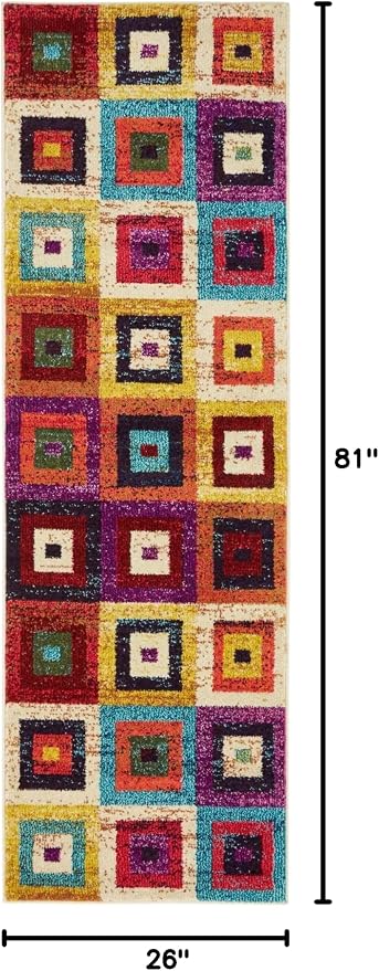 Unique Loom Estrella Collection Colorful, Squares Modern, Abstract Area Rug - Image 2