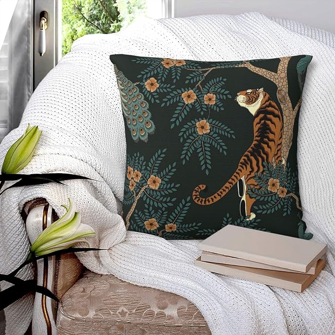 NBFKDO Pillow Cover, Tiger and Peacock Throw Pillow Case Modern Cushion Cover - Image 2