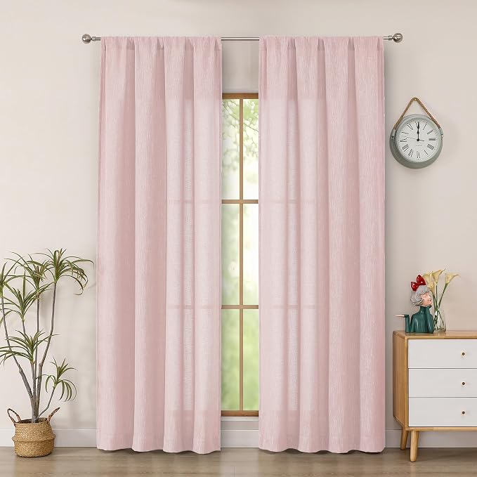 Simplebrand Blush Faux Linen Textured Semi Sheer Curtains 72 Inches Long 2 by Simplebrand