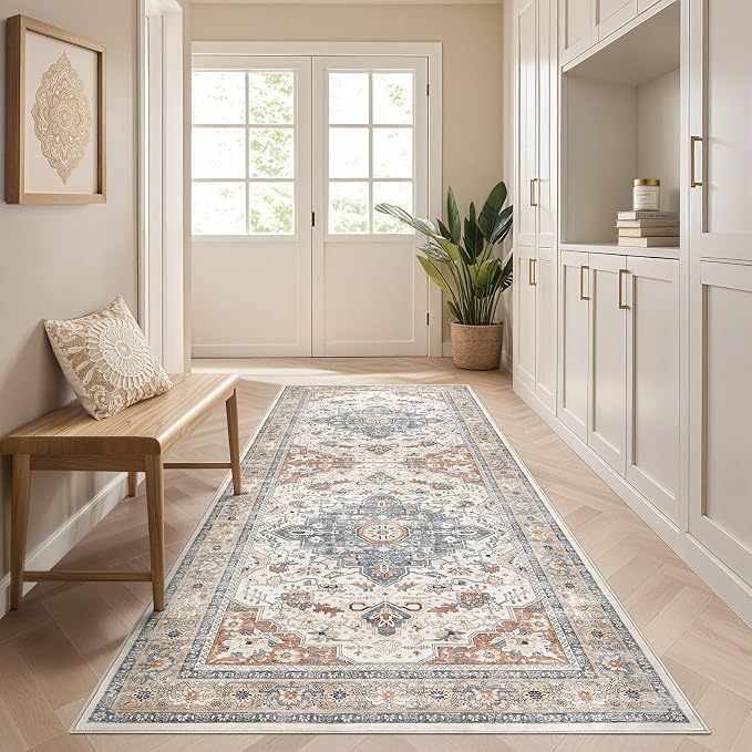 Runner Rug Kitchen Washable Rugs: 3x10 Non-Slip Boho Vintage Distressed Stain - Image 3