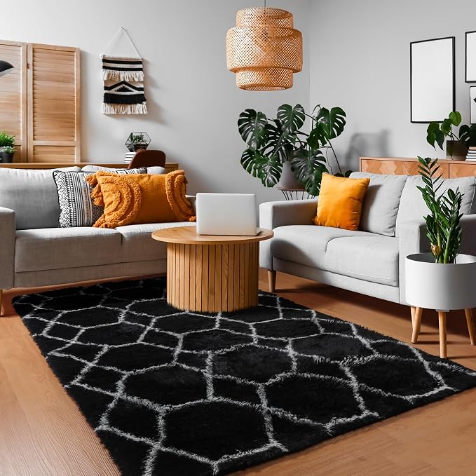 ONASAR Area Rugs for Living Room Bedroom, 5x8 Washable Fluffy Black and White - Image 7
