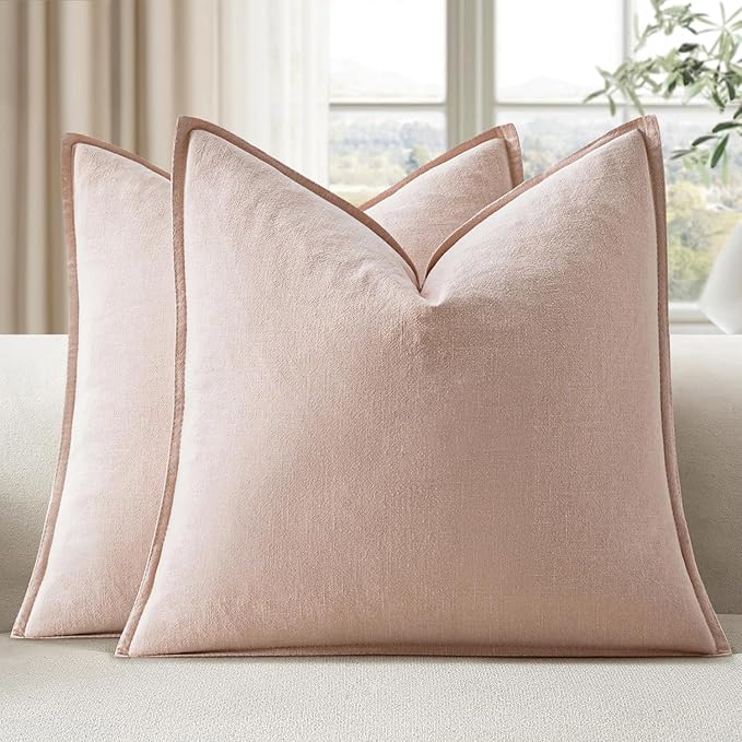EMEMA Throw Pillow Covers Decorative Linen Pillow Covers 22x22 Inch Pink Boho by EMEMA