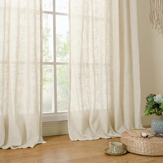 LAMIT Beige Linen Curtains for Living Room 2 Panels Set, 68 Inch Faux Linen - Image 9