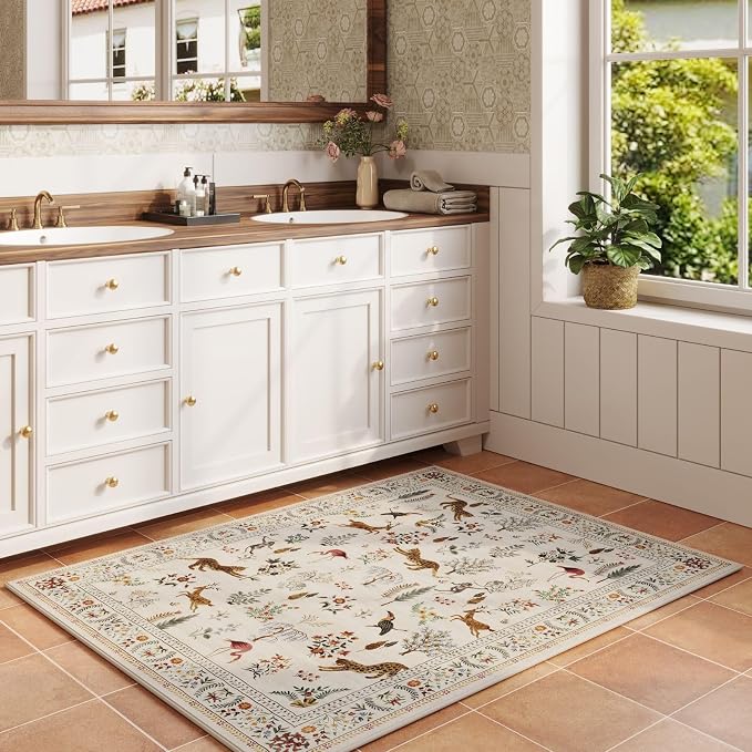 Rugcomf Door Mat Indoor Entrance 2x3 Rug Machine Washable Boho Floral Animal - Image 5