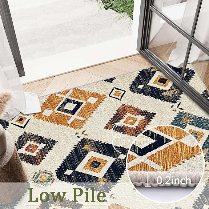 5x7 Western Aztec Area Rug Southwestern Tribal Black Beige Tan Rug Non Slip Low - Image 9