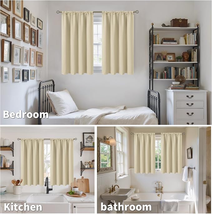BGment Beige Blackout Curtains 45 Inches Long 2 Panels - Image 2