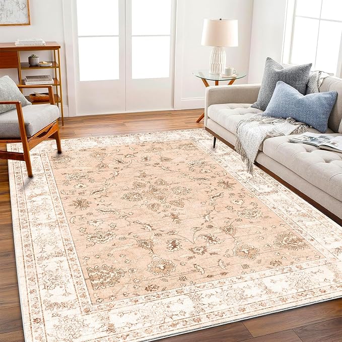 Area Rug 10x14 Washable Tangerine Vintage Traditional Mat Distressed Indoor by CHAMPLANT