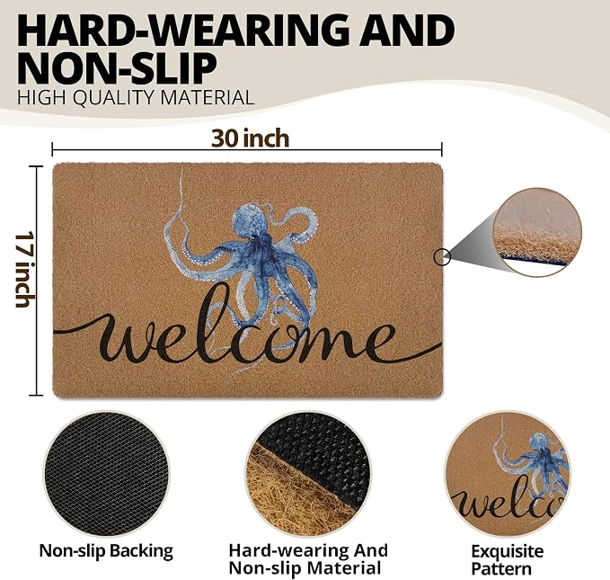 Coastal Octopus Door Mat, Beach Doormat, Coastal Ocean Beach Welcome Front Door - Image 3