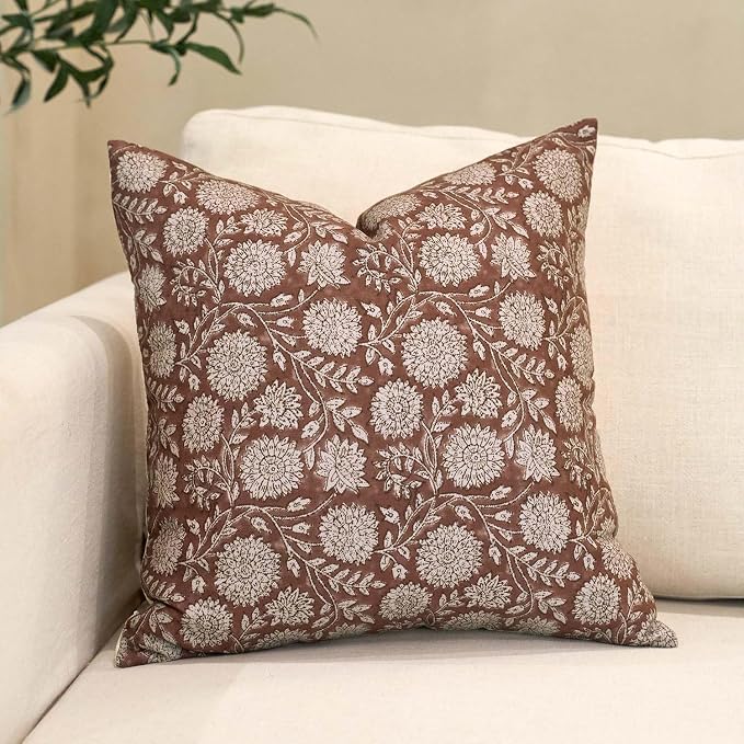 Amor Virisso Floral Pillow Covers 18x18 Throw Pillow Covers Vintage Block Print by AffordableFloralPrintMaker