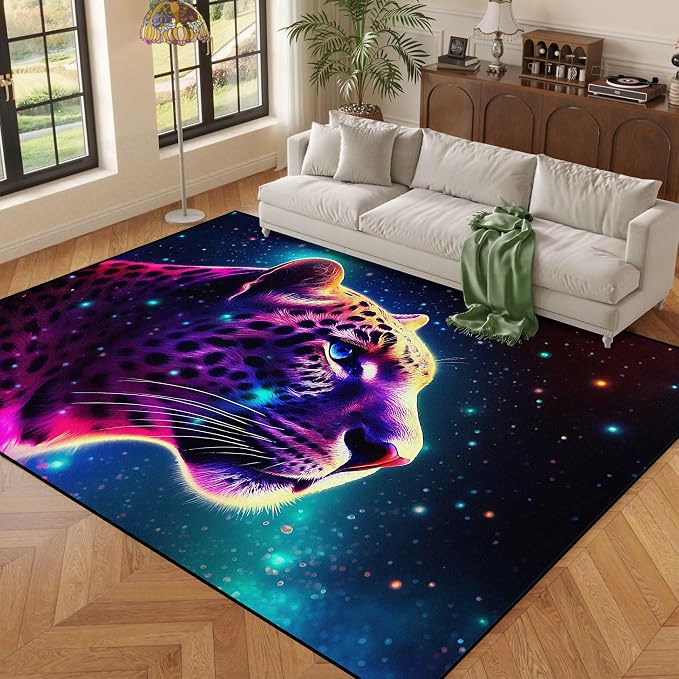 5' X 7' Galaxy Leopard Rug Fierce Panther Head Area Rugs - Image 5