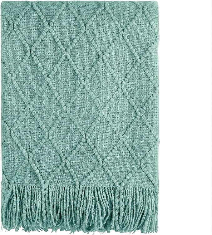 BOURINA Dark Cyan Throw Blanket 50x60 Inches Throw Textured Solid Soft Sofa by BOURINA
