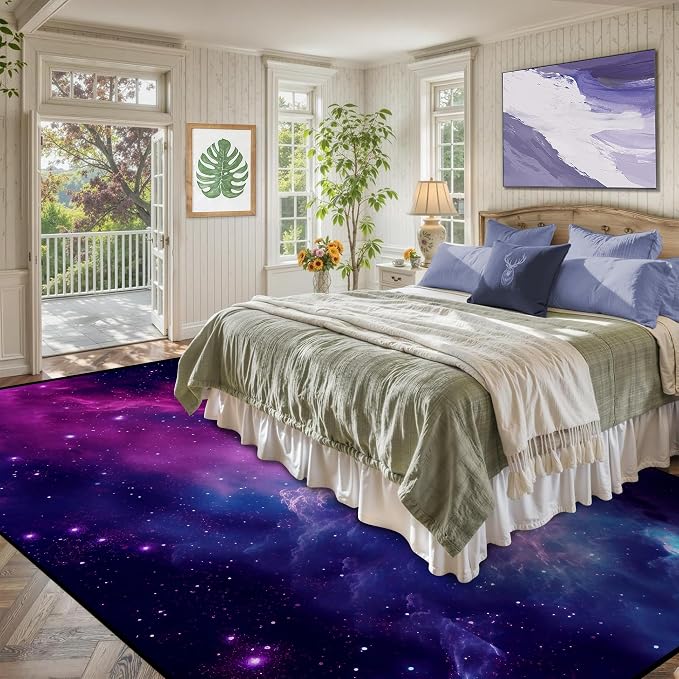 6' x 9' Purple Galaxy Rug Space Rugs Colorful Throw Rug Non-Slip Sun and Cloud - Image 6