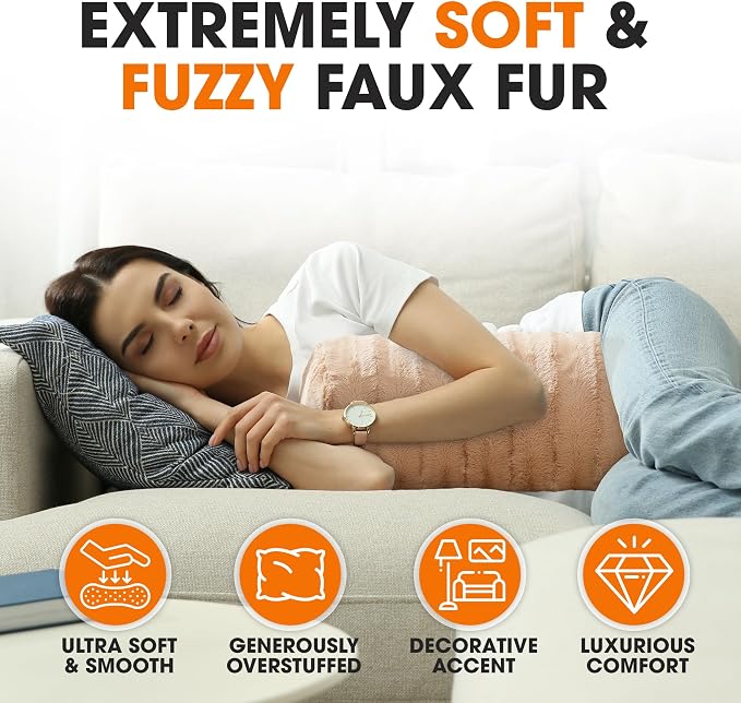 Cheer Collection Faux Fur Bolster Pillows – Soft Decorative Cylinder Pillows - Image 4