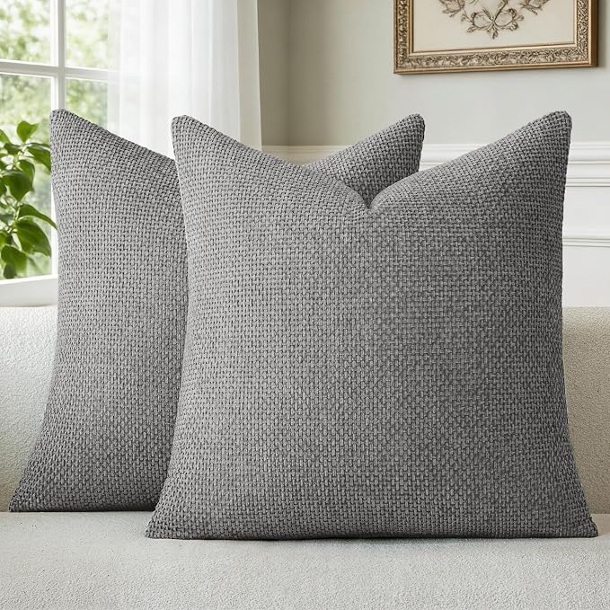 a moment Dark Gray Chenille Throw Pillow Covers 16x16 Inch Pack of 2 Modern by amoment