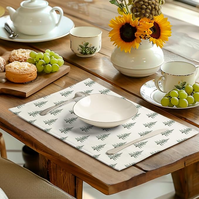 Pine Trees Christmas Placemats Set of 4 Xmas Tree Vintage Rustic Print Place - Image 6