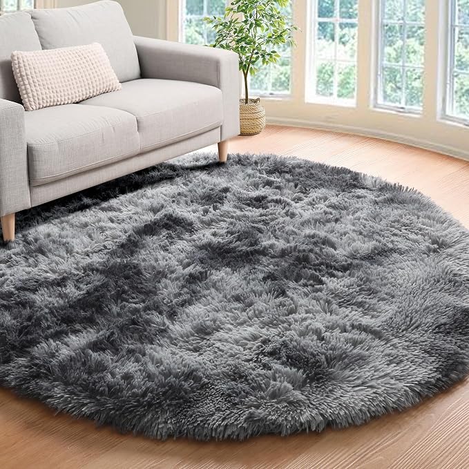 ONASAR Tie-Dyed Dark Grey Round Area Rug 4ft, Ultra Soft Bedroom Circle Rugs by ONASAR