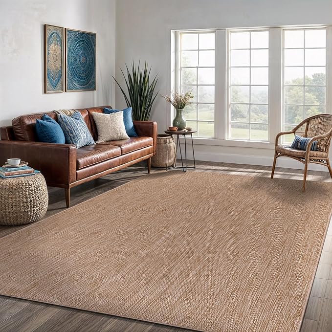 Washable Indoor Outdoor Rug 6x9 Weather Resistant Area Rugs Modern Solid Jute - Image 7