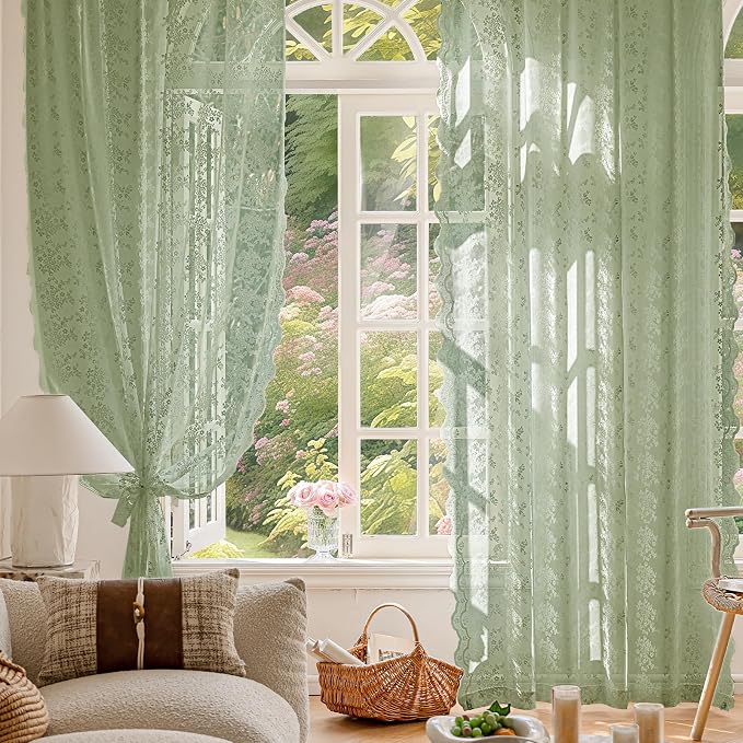Anmao Vintage Lace Kitchen Curtains 18 Inches Long 2 Panels, Romantic Semi - Image 7