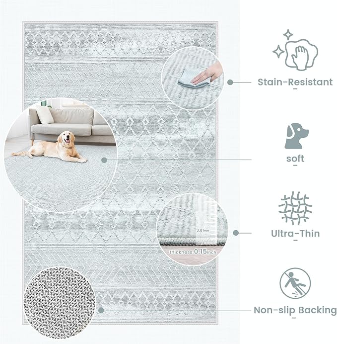 9x12 Area Rug Living Room: Washable Boho Geometric Moroccan Rug Neutral Modern - Image 8