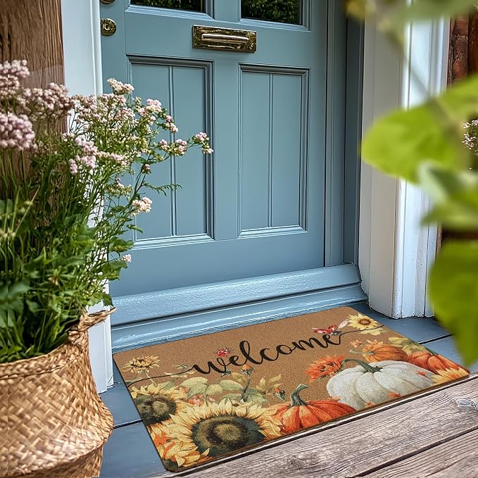 Fall Pumpkin Welcome Door Mat, Autumn Thanksgiving Welcome Front Door Mat - Image 2
