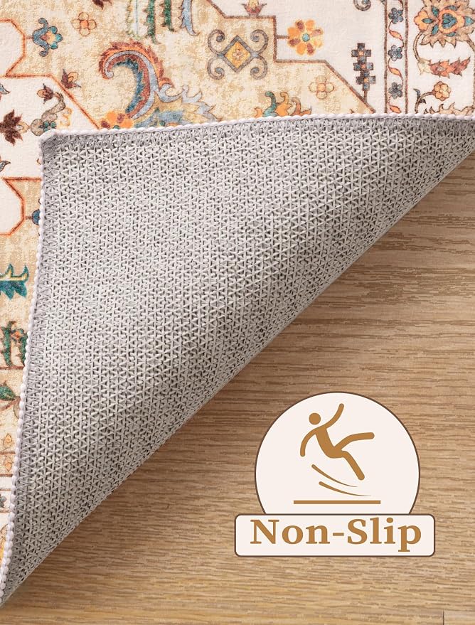 SERISSA Boho Washable Runner Rug, 2x6 Rug Runner Non-Slip Vintage Light Yellow - Image 3