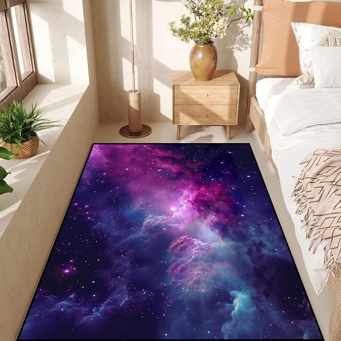 Purple Galaxy Rug Space Rugs Colorful Throw Rug Non-Slip Sun and Cloud Carpet - Image 4