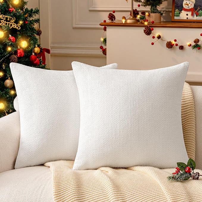 a moment Christmas White Chenille Throw Pillow Covers 22x22 Inch Pack of 2 by amoment