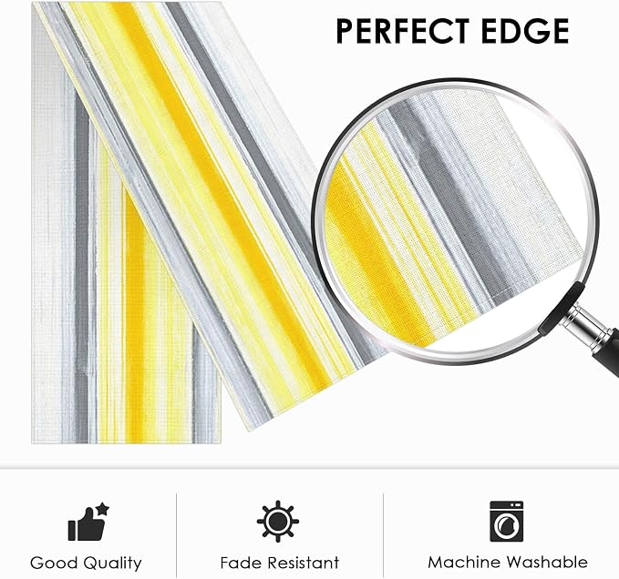 Emvency Yellow Abstract Table Runner, Modern Grey White Striped Dining Decor - Image 4