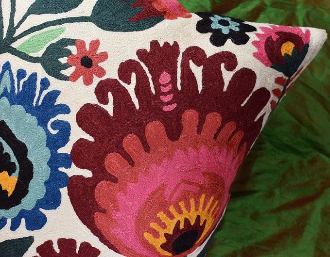 Polish Floral Decorative Pillow Cover Hand Embroidered Cream Flower Pillowcase - Image 8