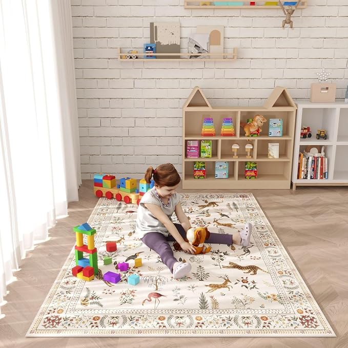 Rugcomf Bedroom Rug 3x5 Rug Washable Area Rug Non Slip Low Pile Boho Floral - Image 5