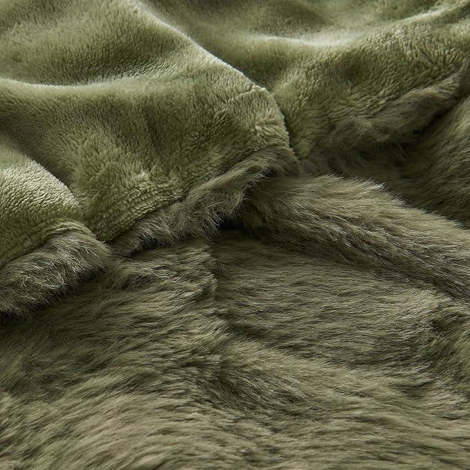 Lotus Karen Faux Fur Throw Blanket Dark Green - Image 6