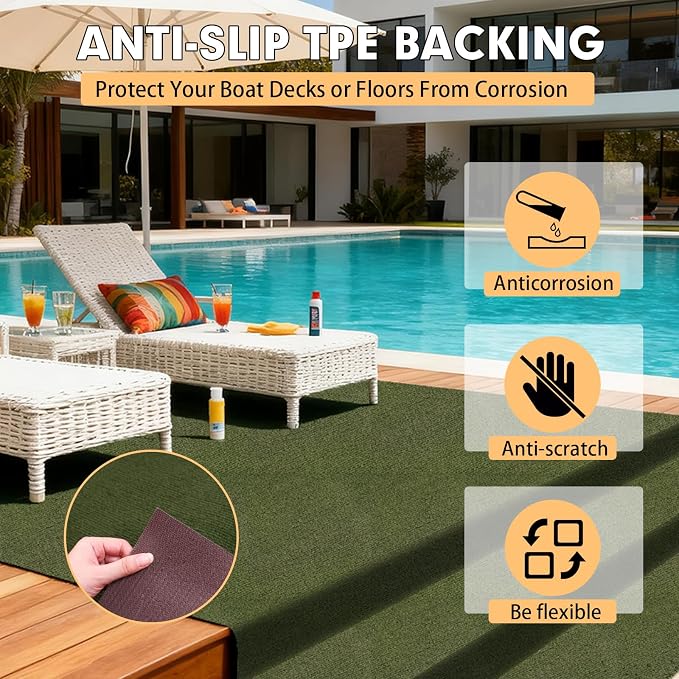 Marine Carpet, 6 FT x 18 FT Olive Green Indoor Outdoor Carpet 0.2" Thick - Image 5
