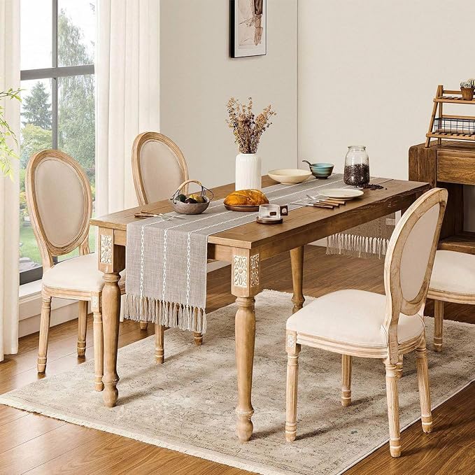 ZeeMart Farmhouse Braided Striped Table Runner, Rustic Beige Table Runners 48 - Image 3