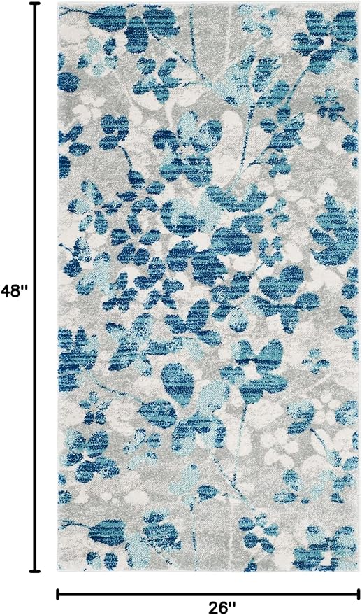 SAFAVIEH Evoke Collection 2'2" x 4' Grey/Light Blue EVK236J Floral Non-Shedding - Image 2