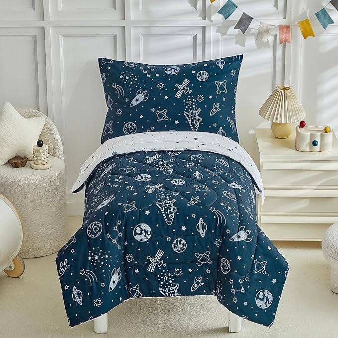 4 Pieces Toddler Bedding Set for Boy, Space Toddler Bed Comforter Set, Soft and by DuShow