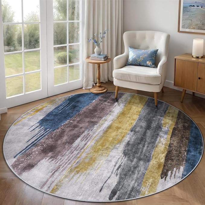 Ciicool 5ft Round Washable Rug, Modern Abstract Circle Rugs, Non-Slip Thin - Image 3