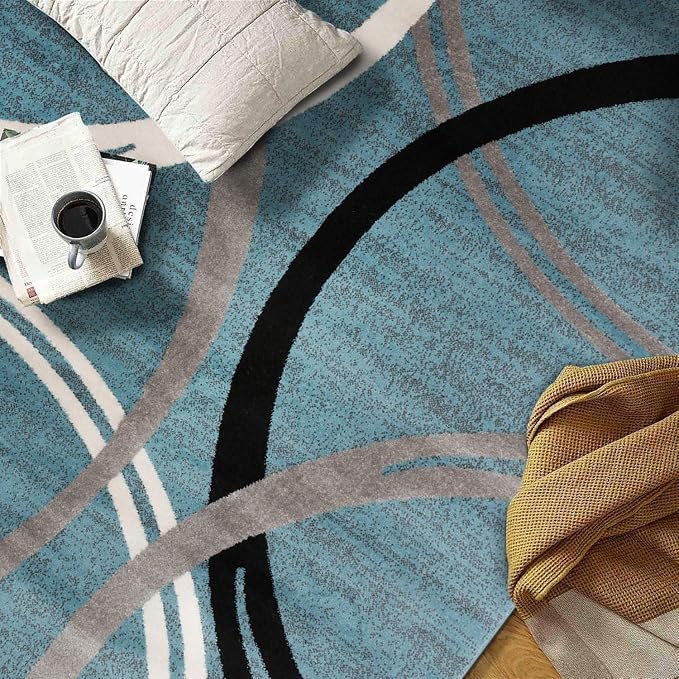 Rugshop Modern Wavy Circles Design Round Rug, Carpet - Image 9