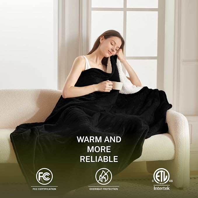 Heat Blanket 84”x90” Queen Size-Dual Control，Soft Flannel & Sherpa Reversible - Image 2