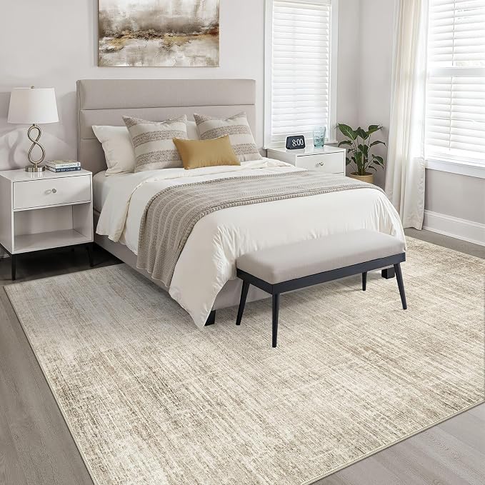 9x12 Area Rug Living Room: Washable Large Neutral Beige Rugs Abstract Soft - Image 4