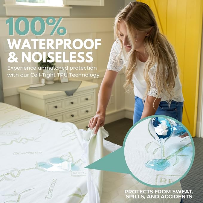 Twin XL Size 39x80” Premium Bamboo Waterproof Mattress Protector, 100% Viscose - Image 2