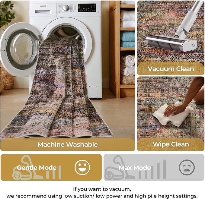 Kokia Abstract Area Rugs Washable Indoor 6x9 Rug Boho Distressed Retro Low Pile - Image 5