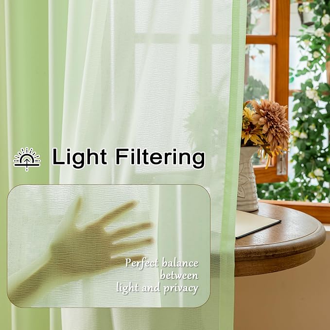 Green Pinch Pleat Sheer Curtains 96 Inches Long - Image 3
