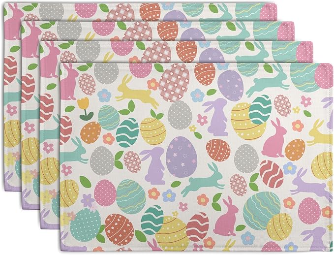 Easter Eggs Bunny Floral Placemats Set of 4 Watercolor Egg Floral Place Mat by Wnoesat