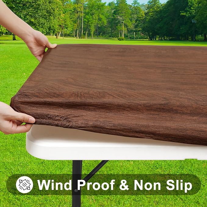Smiry Rectangle Picnic Table Cover, Waterproof Elastic Fitted Vinyl Tablecloth - Image 2