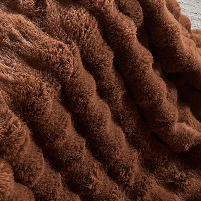 Lotus Karen Faux Fur Throw Blanket Dark Coffee - Image 7