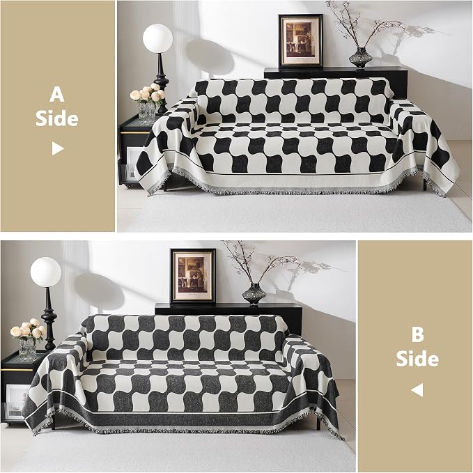 MEETSKY Couch Cover Sofa Covers Washable Simple Modern Black Triangle Plaid - Image 4