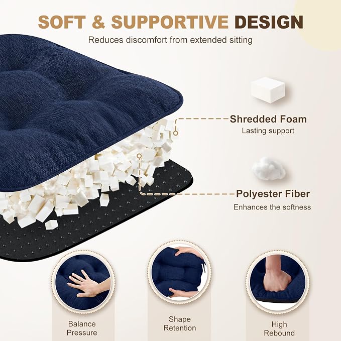 downluxe Indoor Chair Cushions for Dining Chairs, Tufted Overstuffed Textured - Image 3