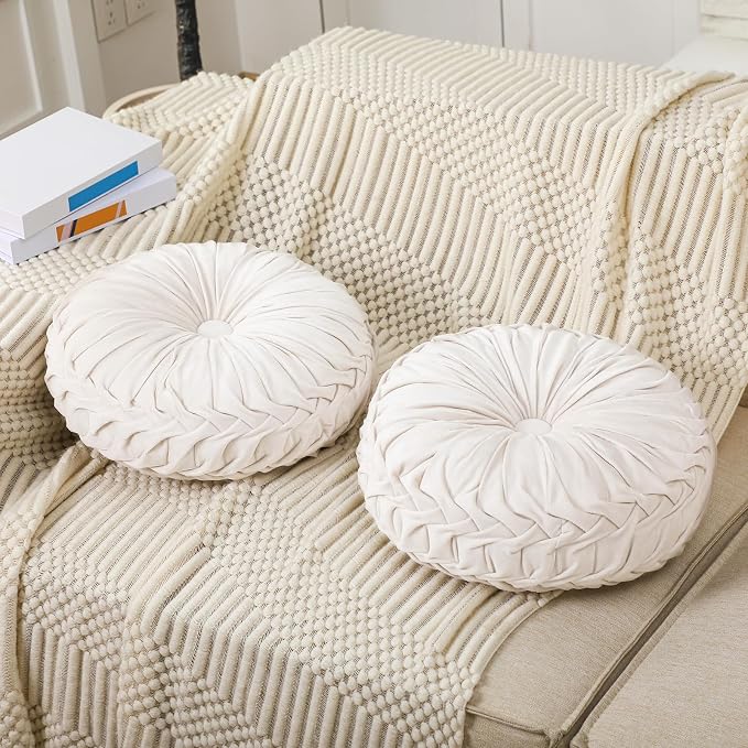 4 Pcs Round Throw Pillows 15 Inch Decorative Velvet Pleated Pumpkin Floor Boho - Image 7