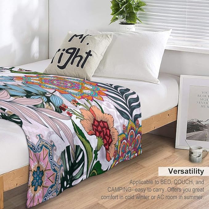 Boho Flowers Blanket for Women Girls, Rustic Bohemian Mandala Palm Leaves - Image 5