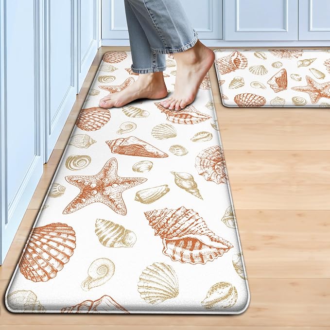 Kitchen Mats for Floor Cushioned Anti Fatigue Sets of 2 Beach Theme Kitchen by Tritard